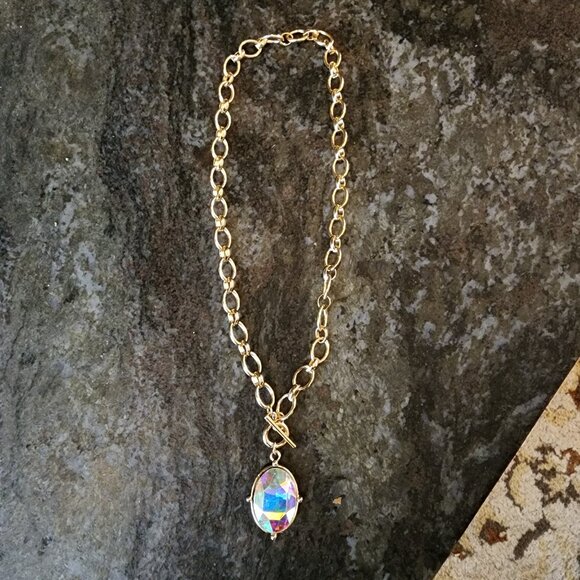 Etsy Iridescent Crystal Beaded Gold Tone Necklace - Picture 5 of 16